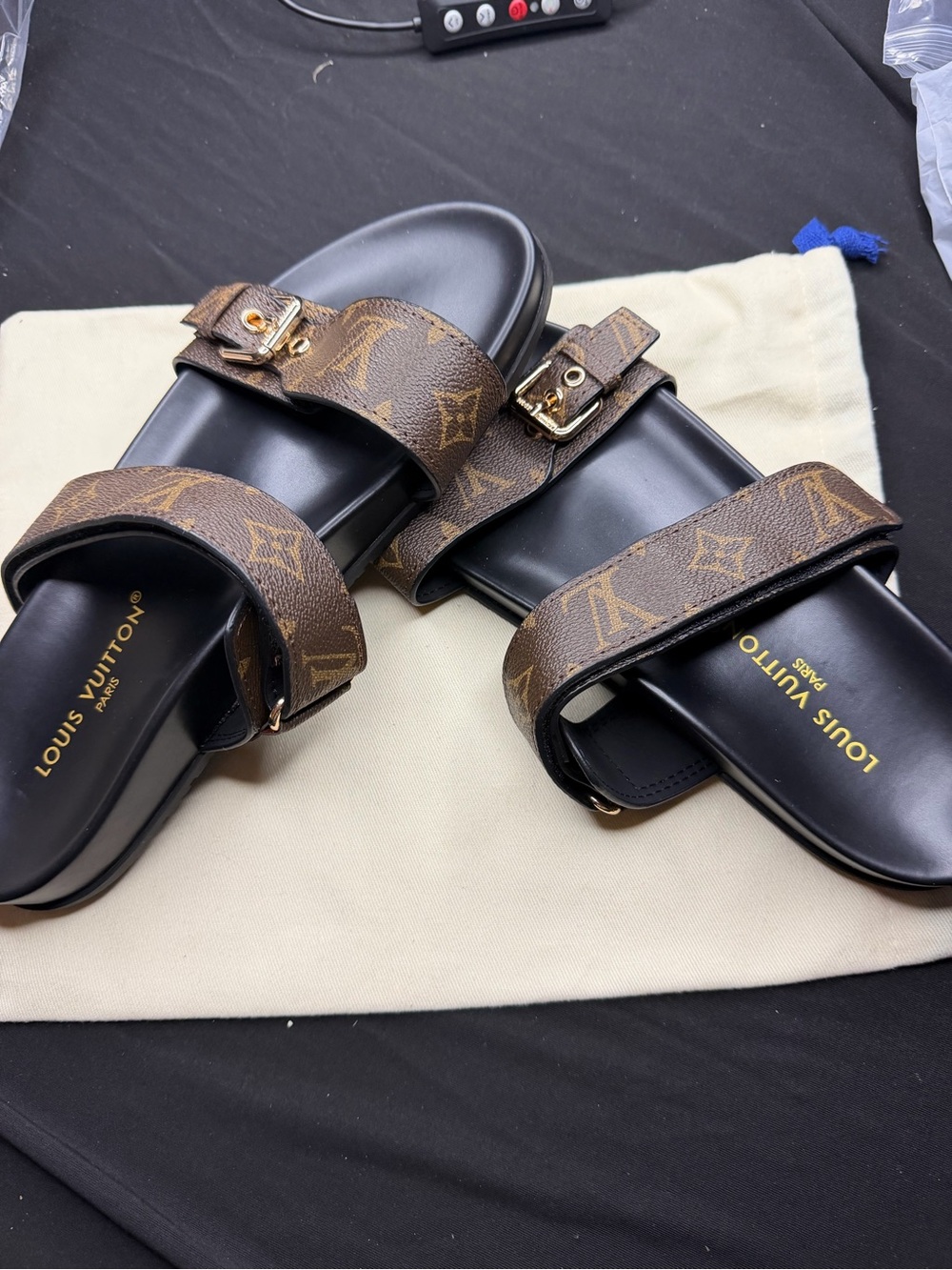 Authentic Louis  Vuitton women Brown Monogram Slide Sandals
